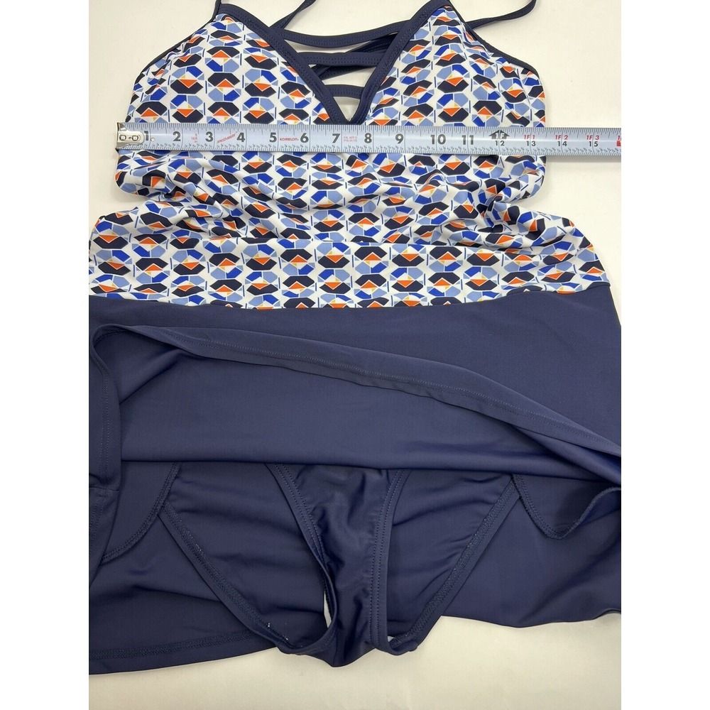 Nautica Swimsuit Dress One-Piece Women's Size M Blue Bottom Multi Top False Lace - Picture 5 of 6